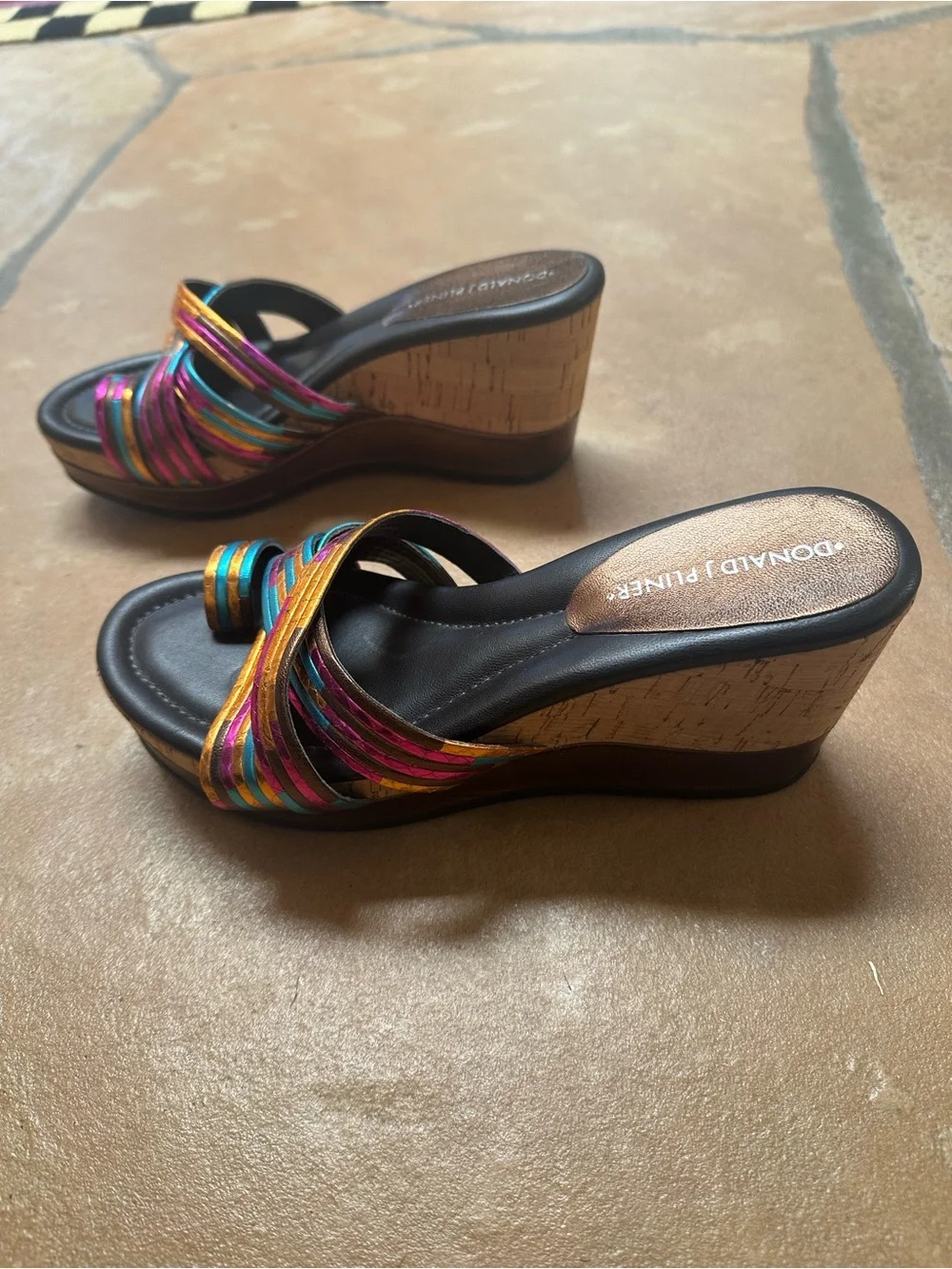 Donald J. Pliner “Lettie” Metallic Multi-Color Strappy Wedge Sandals, Size 7N